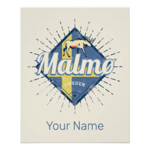 Malmo Sweden Retro Flag Vintage Elche Souvenir Poster