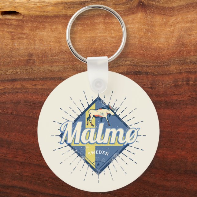 Malmo Sweden Retro Flag Vintage Elche Souvenir Schlüsselanhänger (Vorderseite)