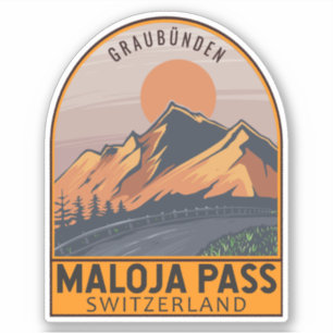 Maloja Pass Schweiz Retro Reisemblem Aufkleber
