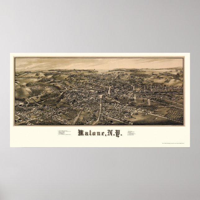 Malone, NY Panoramic Map - 1886 Poster (Vorne)