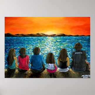 Malposter für Familien und Strandsonnenuntergänge Poster