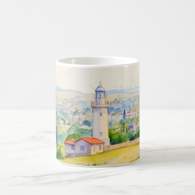 Malstilbild des Leuchtturms von Paphos, Zypern Kaffeetasse (Mittel)