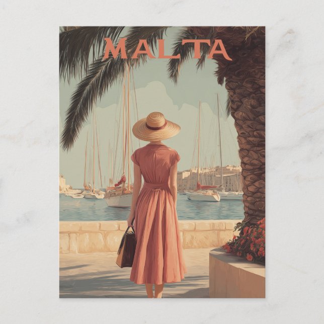 Malta 50er Vintage Reise Postkarte (Vorderseite)