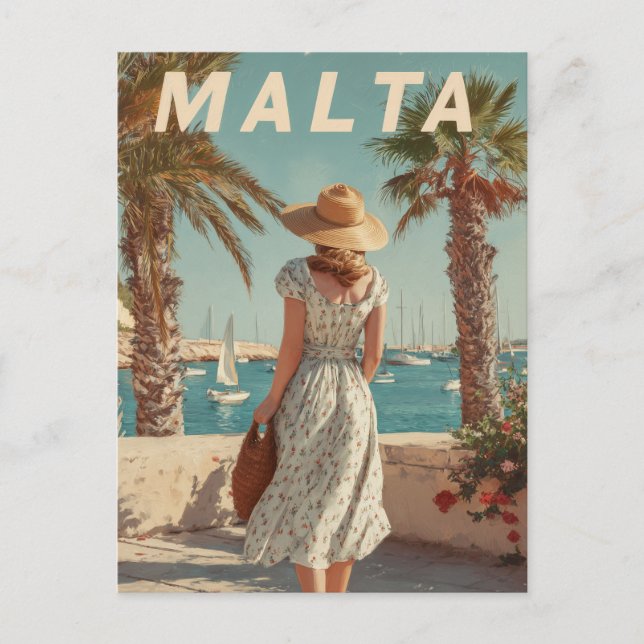 Malta 50er Vintage Reise Postkarte (Vorderseite)