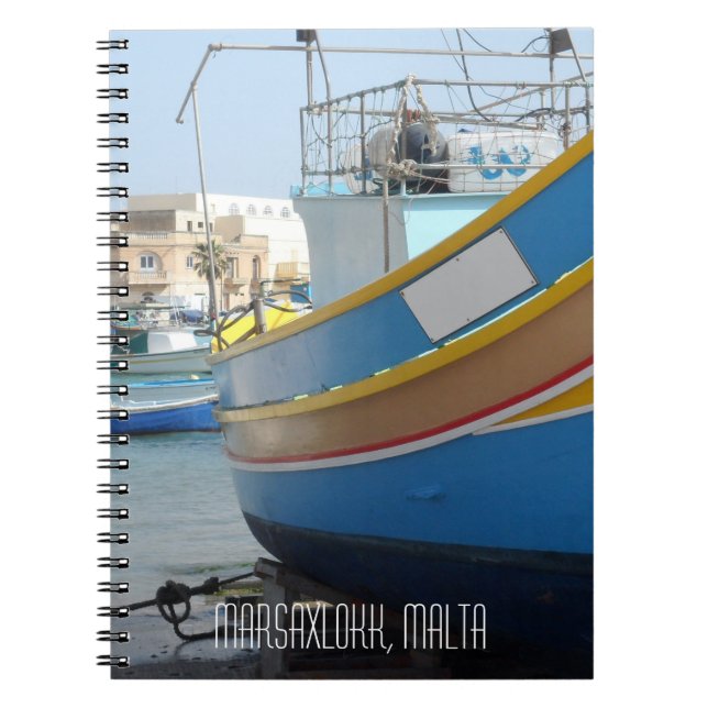 Malta Alte gestreifte Fischerboote in Marsaxlokk Notizblock (Vorderseite)