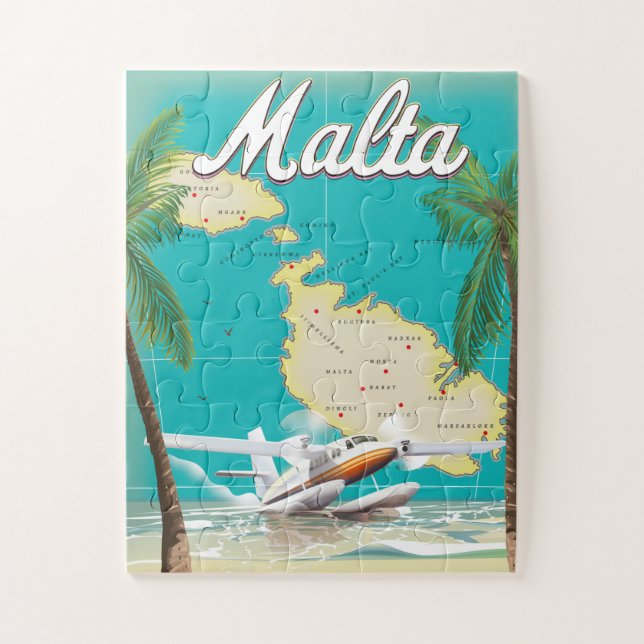Malta Beach & Map Reiseplakat (Vertikal)