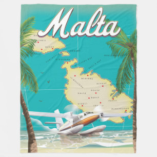 Malta Beach & Map Reiseplakat Fleecedecke