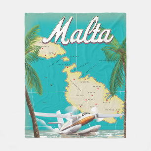 Malta Beach & Map Reiseplakat Fleecedecke