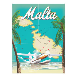 Malta Beach & Map Reiseplakat Fotodruck