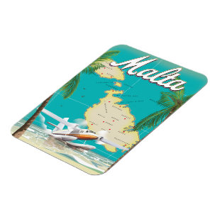 Malta Beach & Map Reiseplakat Magnet