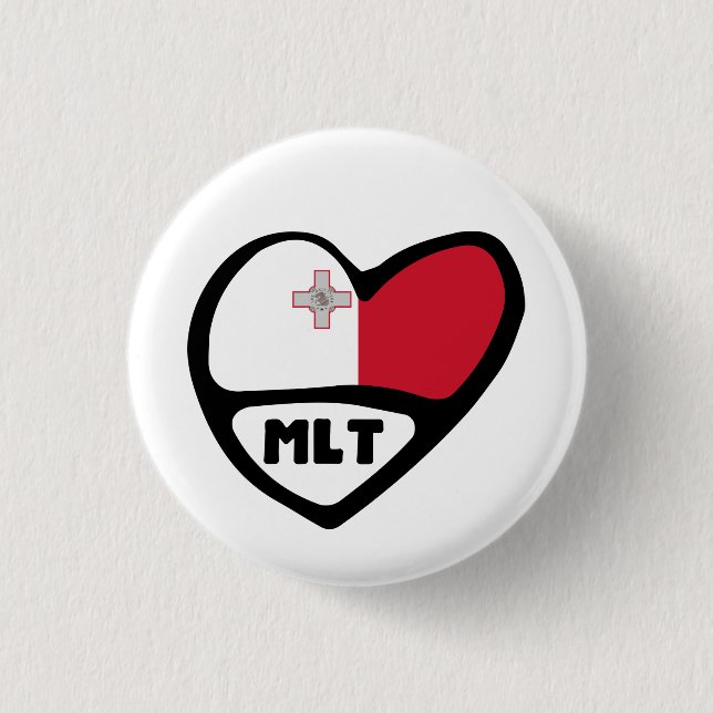 Malta Country Code Flag Heart Pin Badge, MLT Button (Vorderseite)