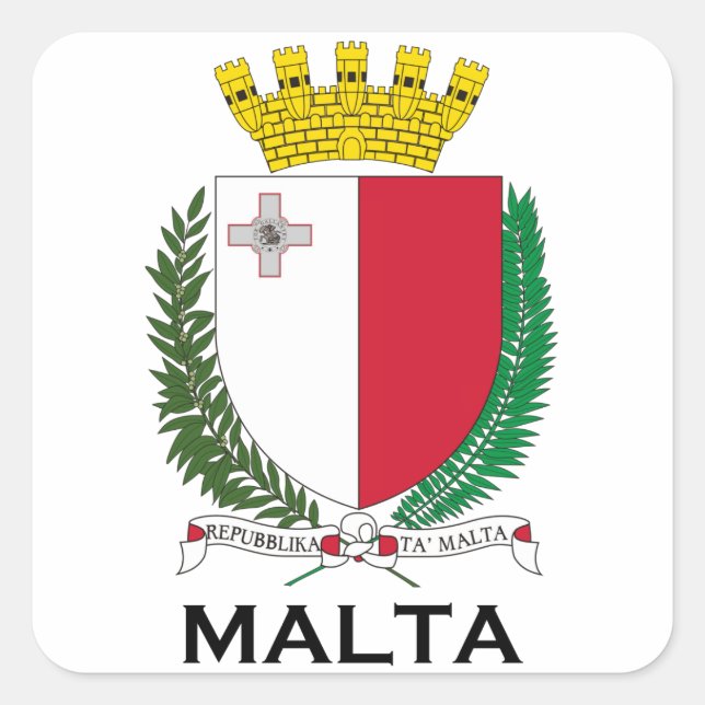 MALTA - Emblem/Wappen/Symbol/Flagge Quadratischer Aufkleber (Vorderseite)