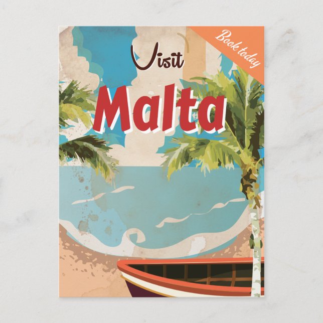 Malta Ferien Vintage Travel Poster. Postkarte (Vorderseite)