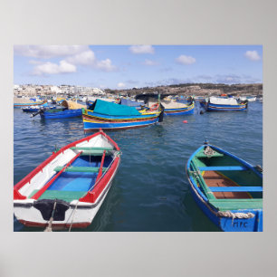 Malta Fischerboote im Hafen Marsaxlokk Poster