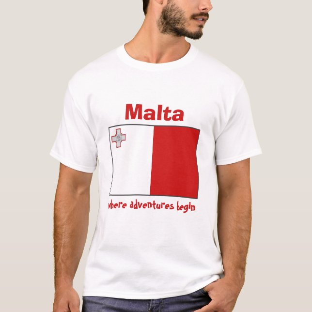 Malta-Flagge + Karte + Text-T - Shirt (Vorderseite)