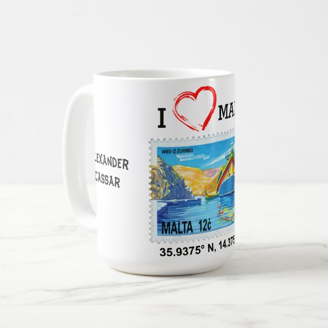 Malta mit Luzzu Personalisierter Name Designed Tas Kaffeetasse (Vorderseite Links)