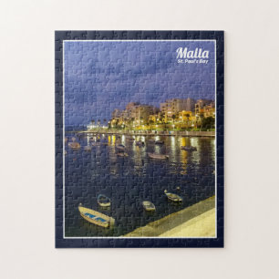 Malta St. Pauls Bucht bei Nacht Mittelmeerinsel