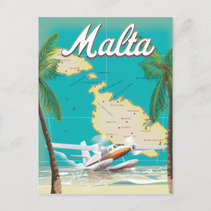 Malta Strand & Karte Reiseplakat