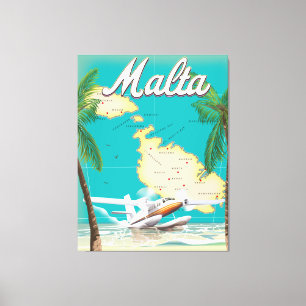 Malta Strand & Karte Reiseplakat Leinwanddruck
