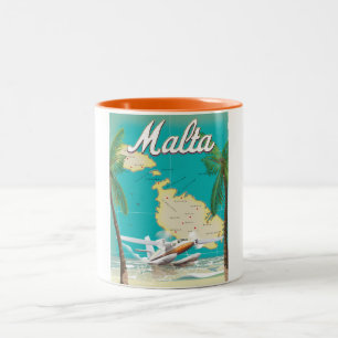 Malta Strand & Karte Reiseplakat Zweifarbige Tasse