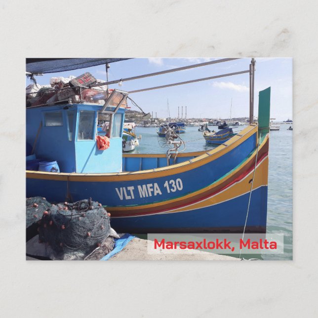 Malta Vacation Marsaxlokk Boats Postkarte (Vorderseite)