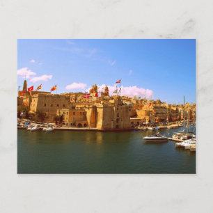 Malta - Valetta - Hafen und Mehrflaggen Postkarte