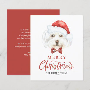 Maltais aquarelle à Santa Hat Carte de Noël