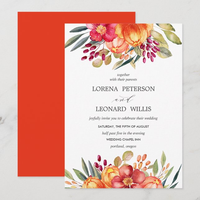 Malte Blume Moderne ELEGANT Rustikal Orange Einladung (Vorne/Hinten)