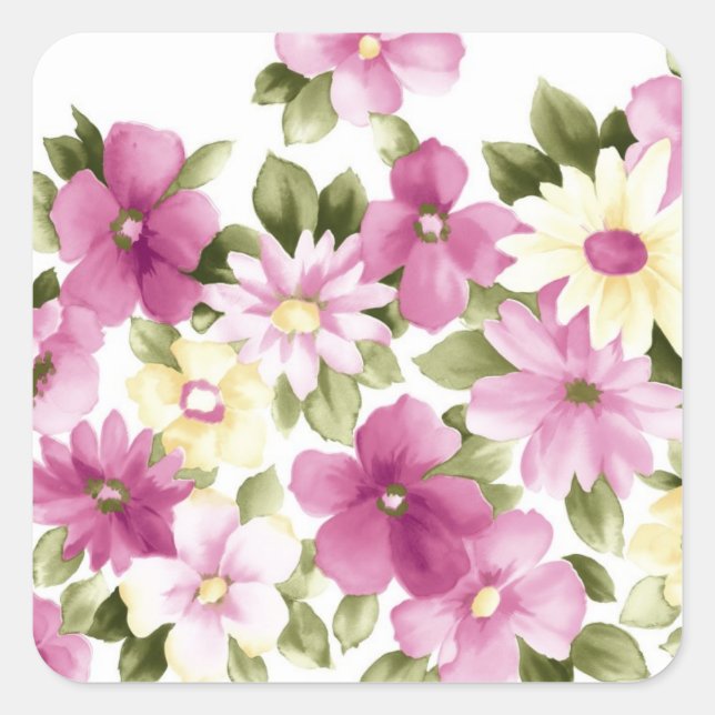 Malte violette Blumen Quadratischer Aufkleber (Vorderseite)