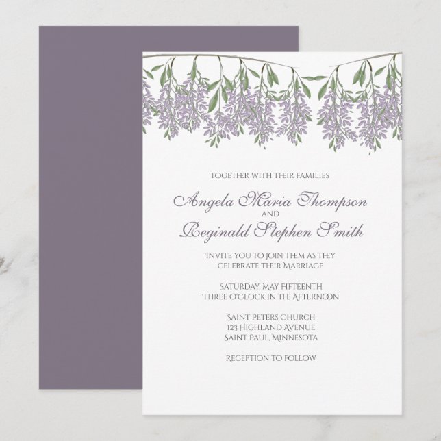 Malte Wisteria Hochzeitseinladung Einladung (Vorne/Hinten)