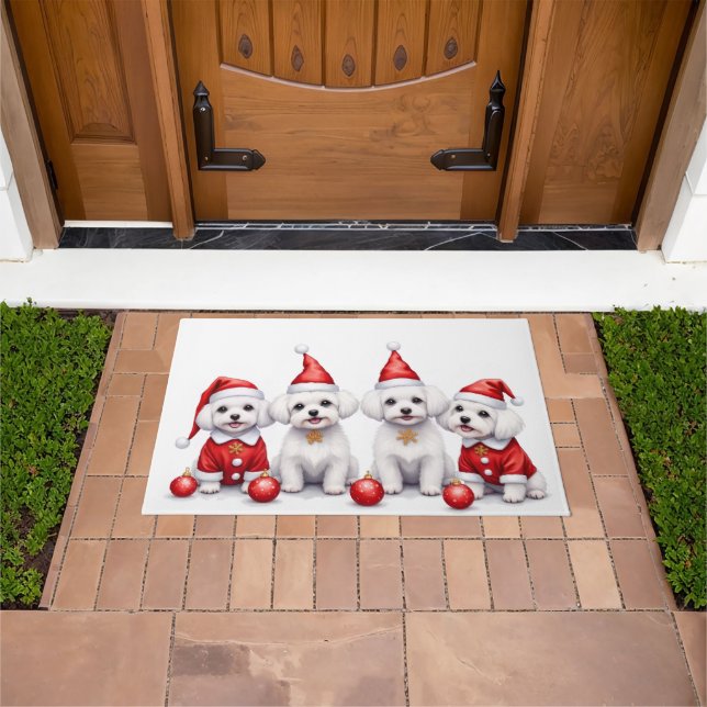 Maltese Christmas Dress Santa Hat Fußmatte (Außenbereich)