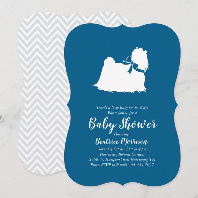 Maltese Dog Baby Shower Blue Boy Einladung (Vorne/Hinten)