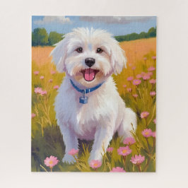 Maltese Dog Flower Field Painting