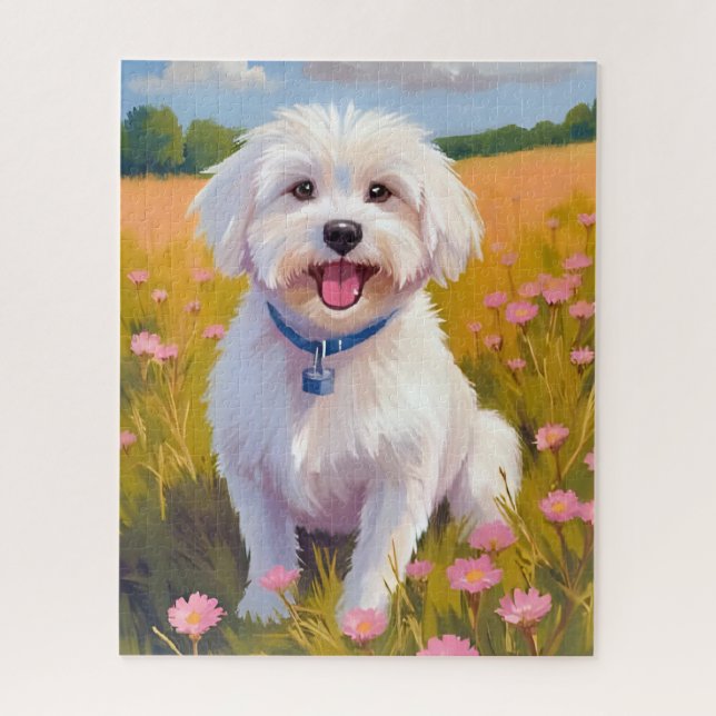 Maltese Dog Flower Field Painting (Vertikal)