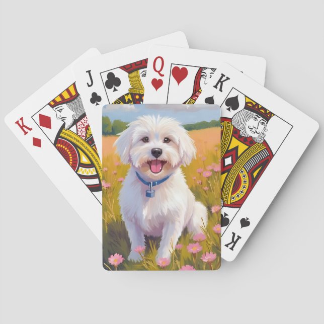 Maltese | Dog Flower Field Painting Spielkarten (Rückseite)