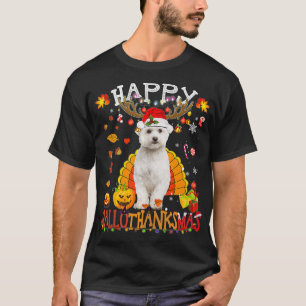 Maltese Dog Happy Hallothanksmas Halloween Thanksg T-Shirt
