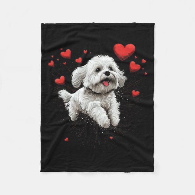 Maltese Dog Love Heart For Valentines Day Maltese  Fleecedecke (Vorderseite)