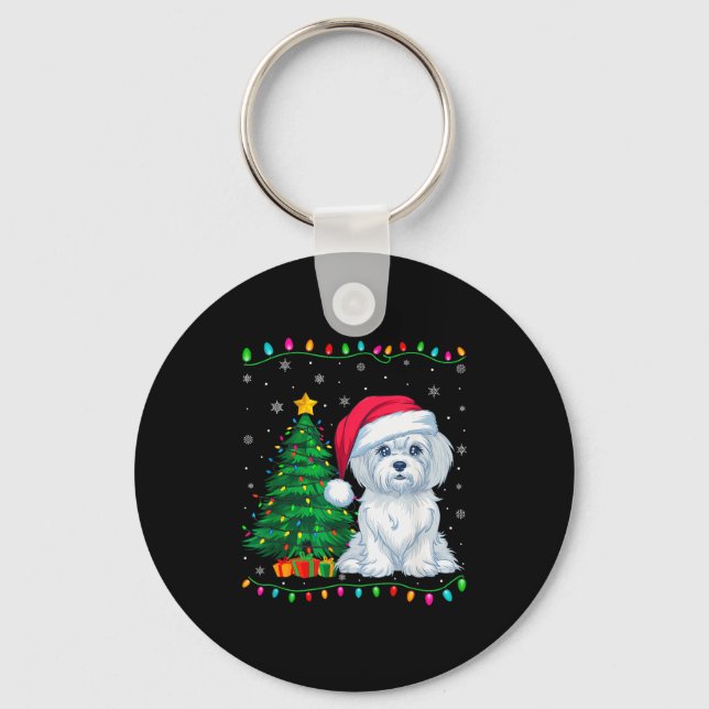 Maltese Dog Santa Hat Men Women Kids Christmas Tre Schlüsselanhänger (Vorderseite)