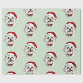 Maltese Dog with Santa Hat Geschenkpapier