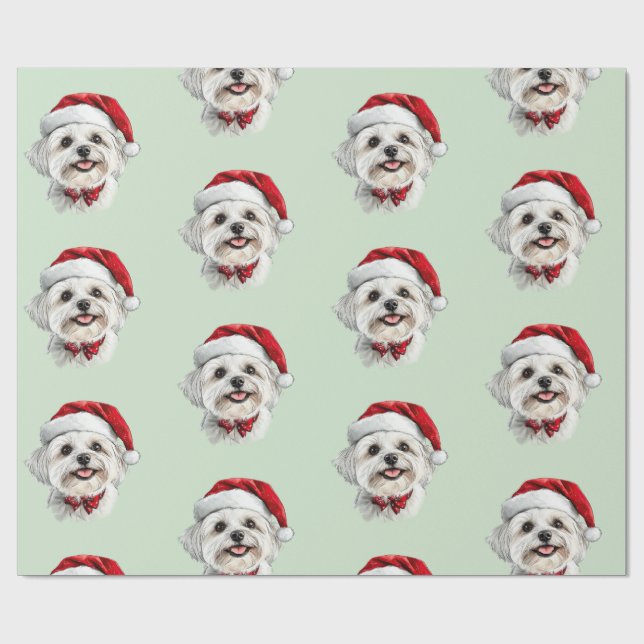 Maltese Dog with Santa Hat Geschenkpapier (Flach)