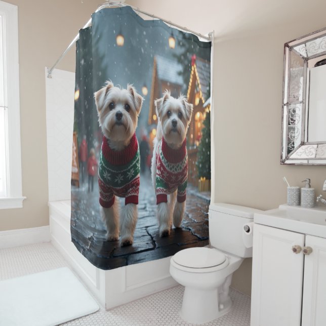 Maltese Dogs Christmas Snow Holiday Duschvorhang (Beispiel)