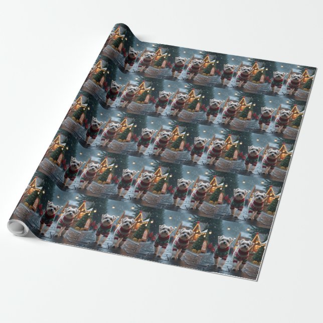 Maltese Dogs Christmas Snow Holiday Geschenkpapier (Ungerollt)
