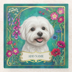 Maltese Hund Individuelle Glas Teal Untersetzer