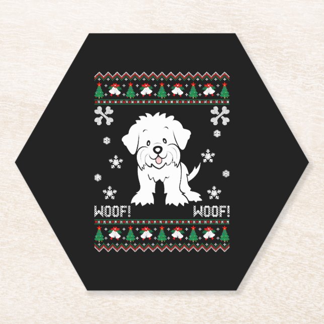 Maltese Ugly Christmas Sweater Untersetzer (Vorderseite)