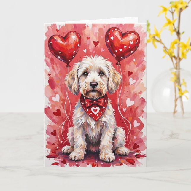 Maltese Valentine’s Day Dog with Hearts Red Karte (Gelbe Blume)