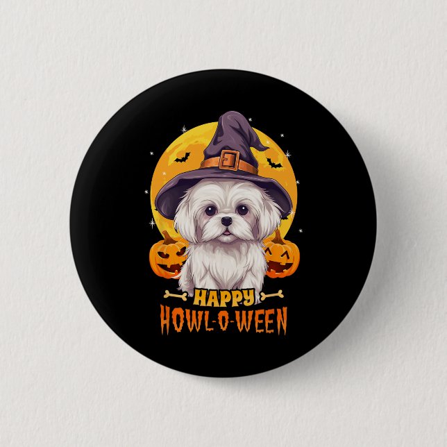 Malteser Halloween-Hundeschlitten oder sonniges Ha Button (Vorderseite)