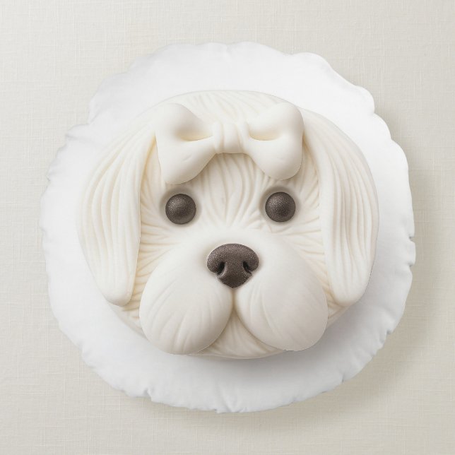 Malteser Hund 3D Inspiriert Rundes Kissen (Vorderseite)
