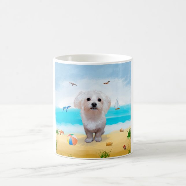 Malteser Hund am Strand Kaffeetasse (Mittel)