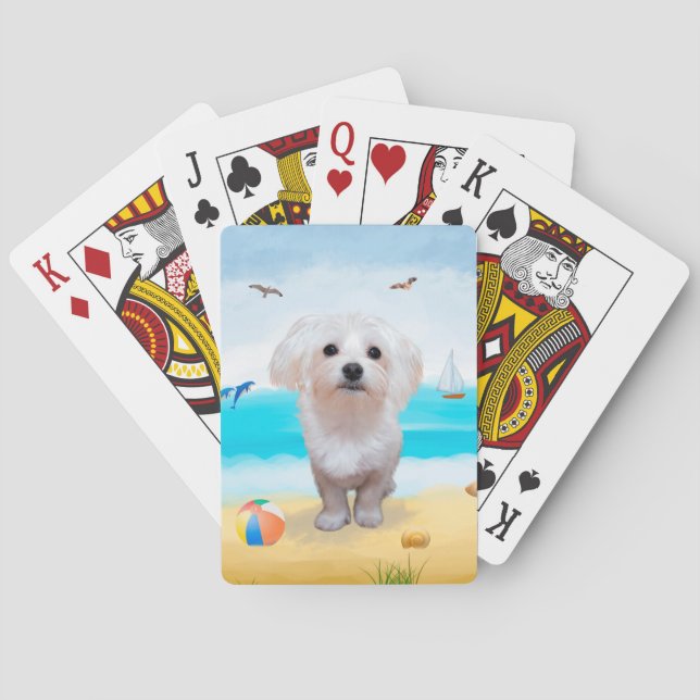 Malteser Hund am Strand Spielkarten (Rückseite)
