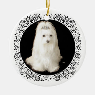 Malteser Hund auf schwarz Keramik Ornament